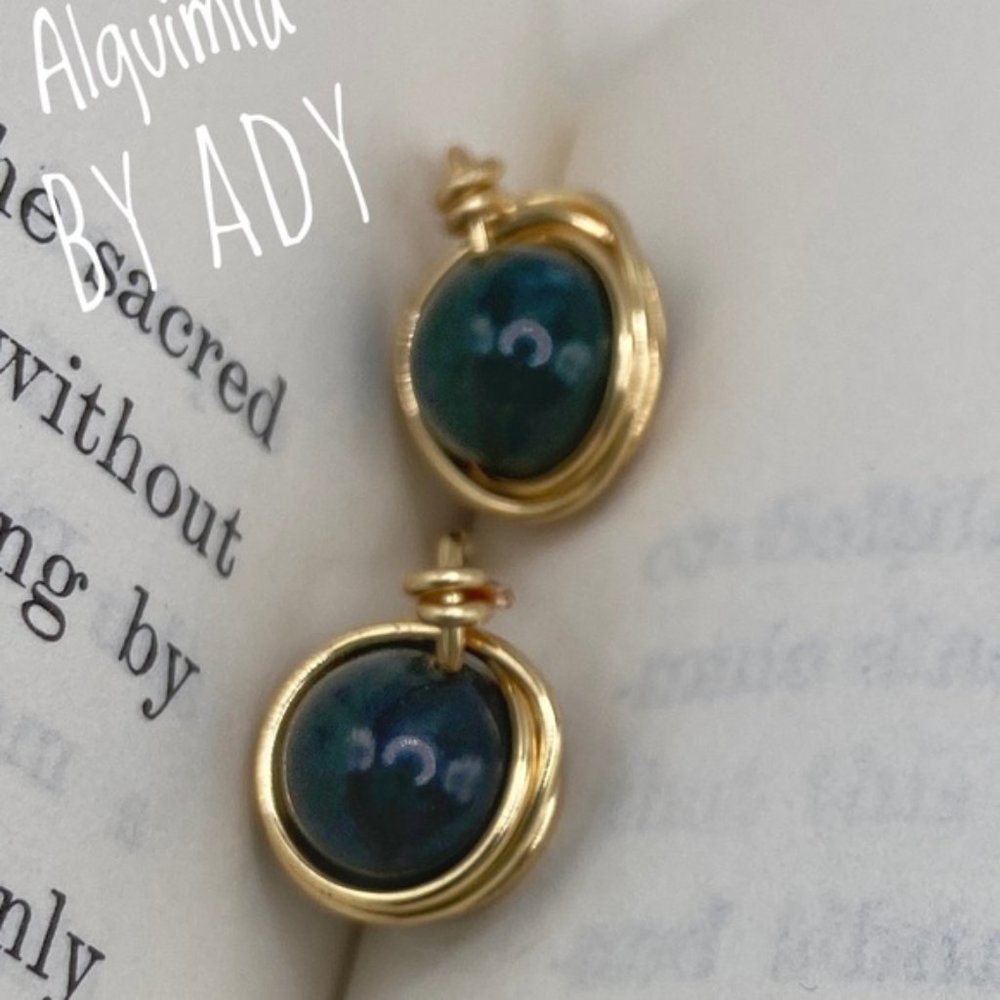 Moss Agate gold stud earrings/studs/dainty Moss agate jewelry/handcrafted - Picture 6 of 7